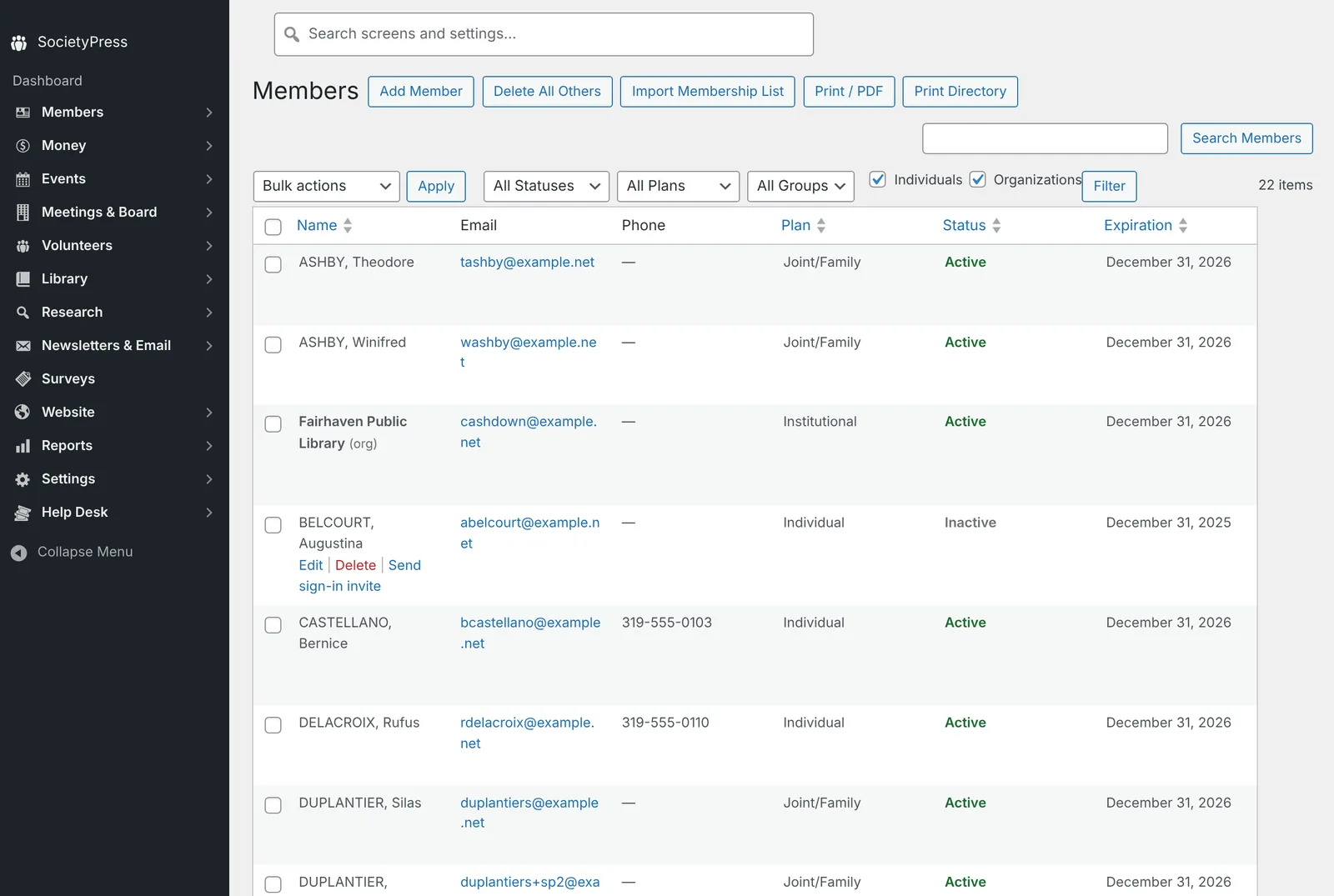 The member list after the import